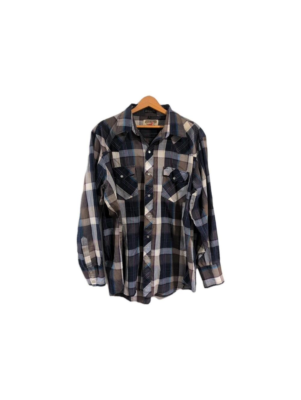 Men L  Authentic Youngbloods Western Pearl Snap Shirt Cowboy Plaid Flannel